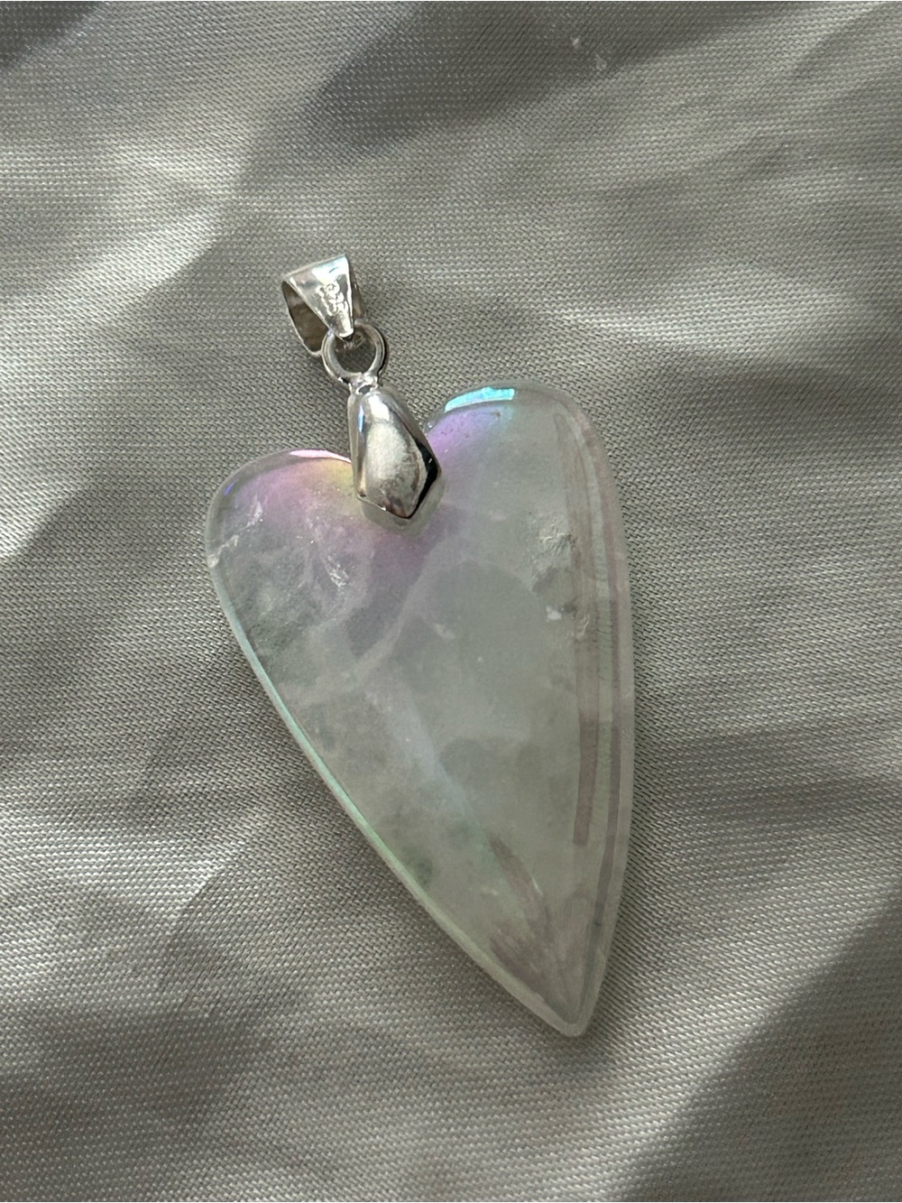 Large Sterling Silver Opalite Heart Pendant